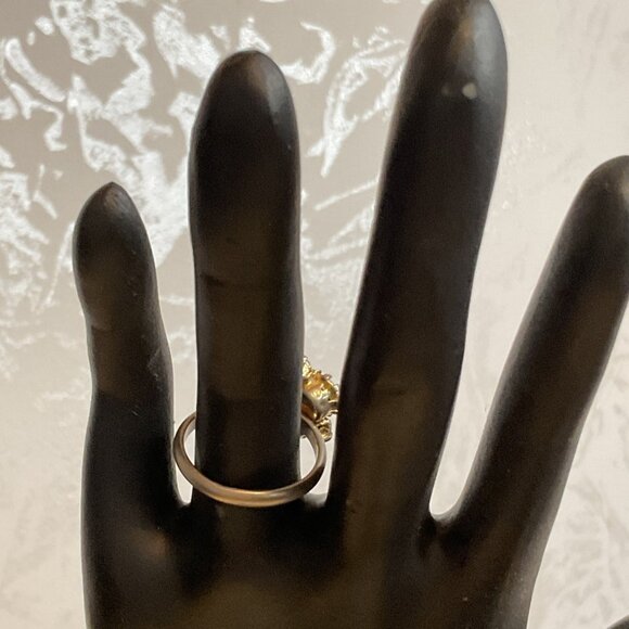 Silver Tone Prong Set Diamond and Garnet Rhinestone Raised Ring - Picture 5 of 7